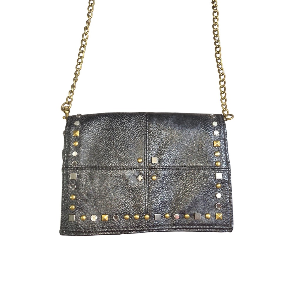 Mossimo Black Faux Leather Studded Crossbody Bag Detachable Chain Strap Clutch